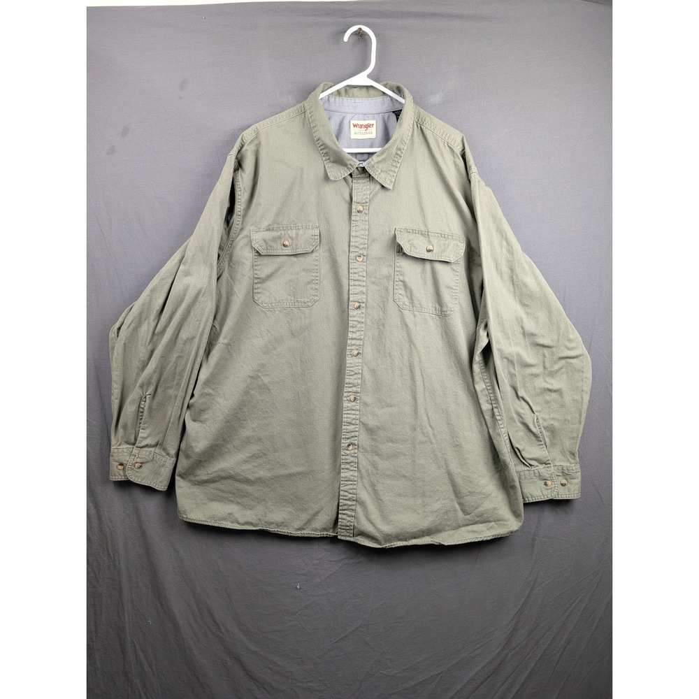 Wrangler Authentics Mens Green Long Sleeve Twill Button Up Shirt 3XL‎